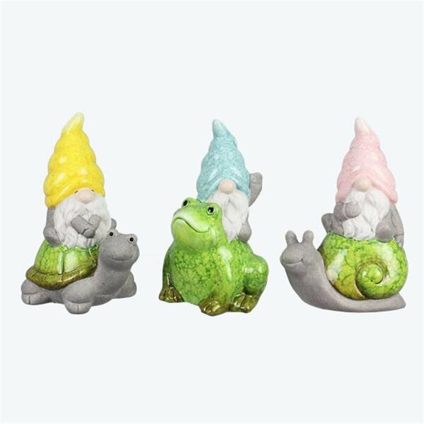 Youngs Ceramic Gnomeon Friend Decor, Assorted Color - 3 Piece 72081